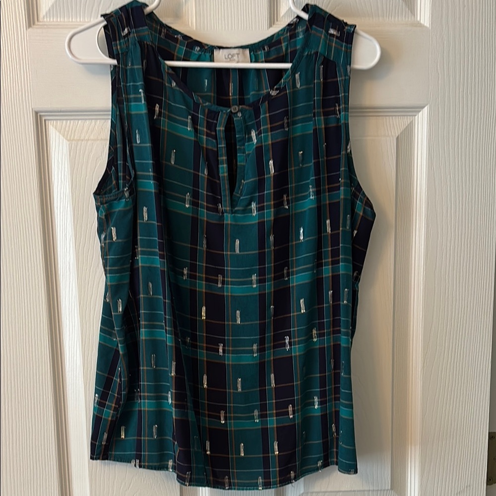 LOFT Women's Plaid Sleeveless Top - Green and Blue